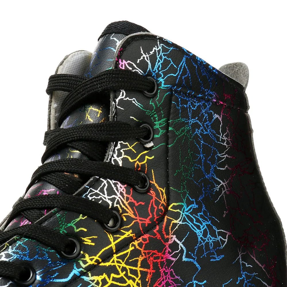 Unisex PU leather zebra print roller skates with flash quad wheels